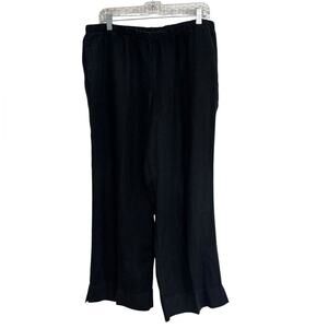 J. Jill 100% Linen Elastic Waist Pull-On Crop Pants in Black - Size L Tall